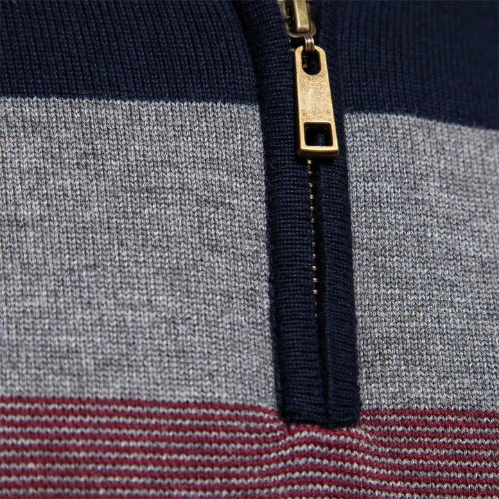 Sweter na suwak męski w paski z mieszanki bawełny o dopasowanym kroju